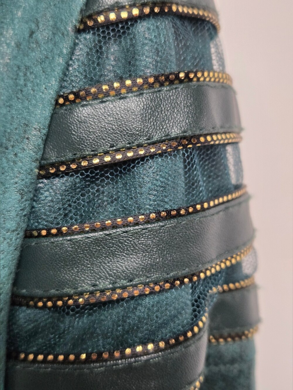 Frank Lyman L Faux Suede Moto Jacket Dark Forest Green Gold Tone Hardware - Picture 7 of 9